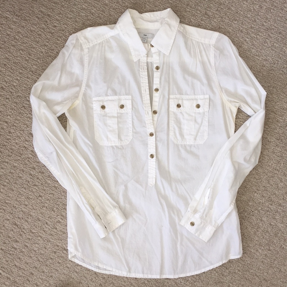 Gap Pocket Popover Tunic Shirt White Medium